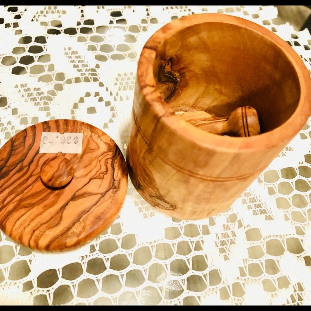 NATURAL OLIVE WOOD HONEY JAR
